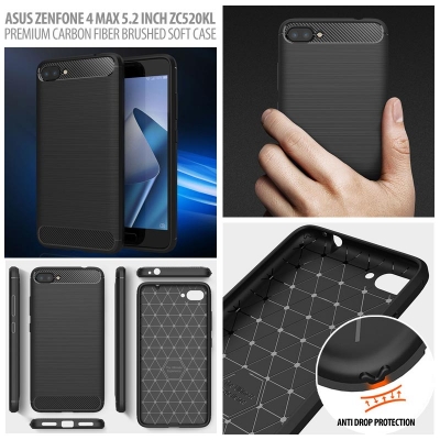 ^ Asus Zenfone 4 Max 5.2 Inch ZC520KL - Carbon Fiber Brushed Soft Case }