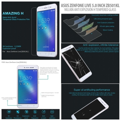 ^ Asus Zenfone Live 5.0 ZB501KL - Nillkin Anti-Explosion H Tempered Glass Screen Protector