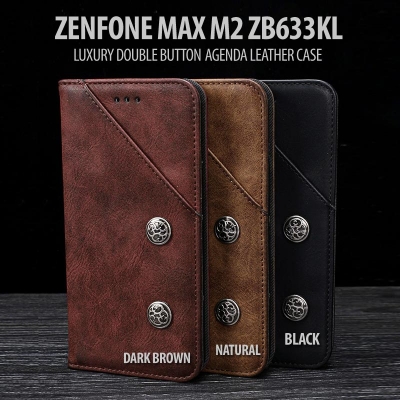 ^ Asus Zenfone Max M2 ZB633KL - Luxury Double Button Agenda Leather Case