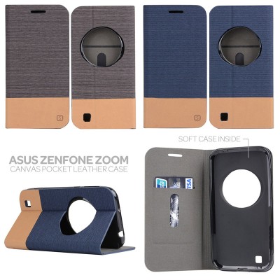 * Asus Zenfone Zoom ZOOXSC - Canvas Pocket Leather Case