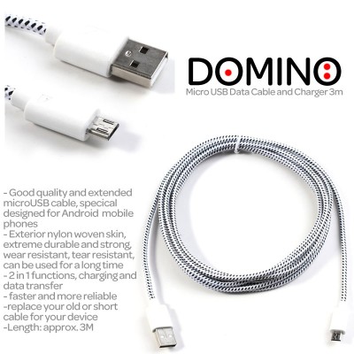 * Domino Micro USB Data Cable and Charger 3m