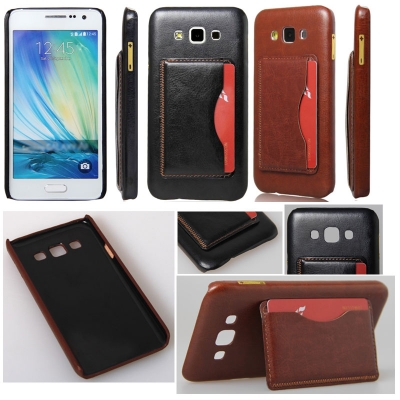 * Samsung Galaxy A7 A700 - Leather Textured Standing Hard Case with Card Slot