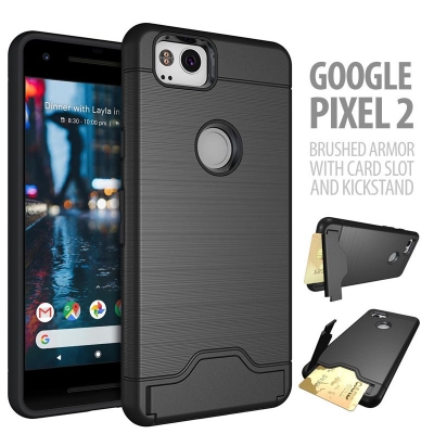^ Google Pixel 2 - Brushed Armor With Card Slot And Kickstand