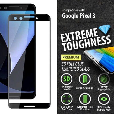 ^ Google Pixel 3 - PREMIUM 5D Full Glue Tempered Glass