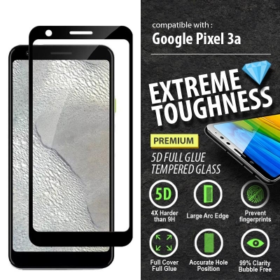 ^ Google Pixel 3a - PREMIUM 5D Full Glue Tempered Glass