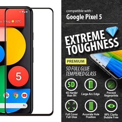Google Pixel 5 - PREMIUM 5D Full Glue Tempered Glass