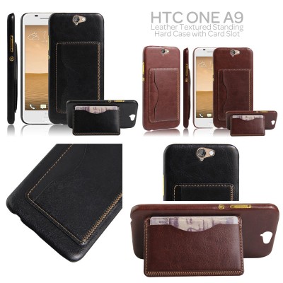 * HTC One A9 - Leather Textured Standing Hard Case with Card Slot