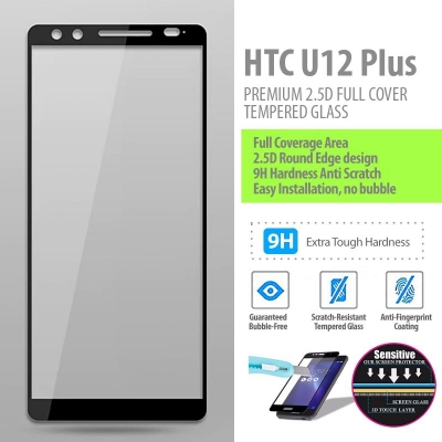 ^ HTC U12 Plus - PREMIUM 2.5D Full Cover Tempered Glass