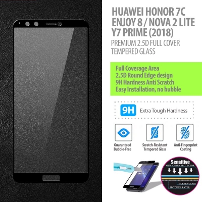 ^ Huawei Honor 7C / Y7 Prime 2018 / Nova 2 Lite / Enjoy 8 - Premium 2.5D Full Cover Tempered Glass
