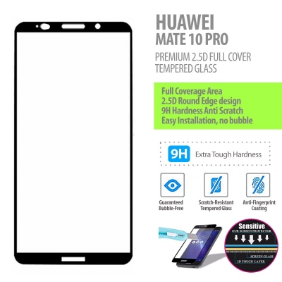 ^ Huawei Mate 10 Pro - Premium 2.5D Full Cover Tempered Glass