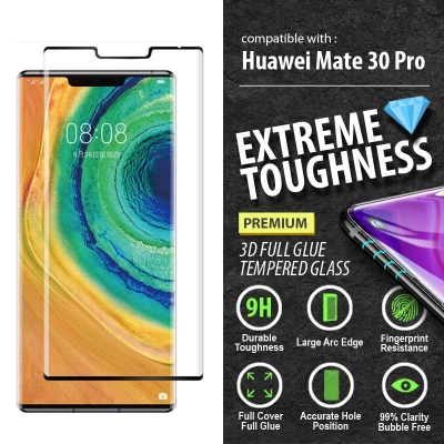 ^ Huawei Mate 30 Pro - PREMIUM 3D FULL GLUE Tempered Glass