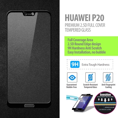 ^ Huawei P20 - Premium 2.5D Full Cover Tempered Glass