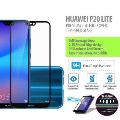^ Huawei P20 Lite - Premium 2.5D Full Cover Tempered Glass