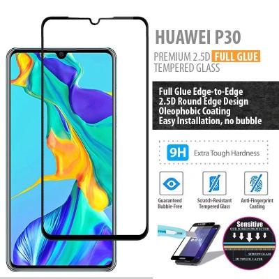 ^ Huawei P30 - PREMIUM 2.5D Full Glue Tempered Glass