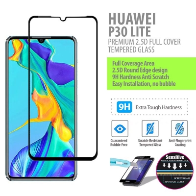 ^ Huawei P30 Lite - PREMIUM 2.5D Full Cover Tempered Glass