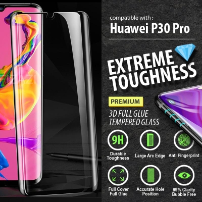 ^ Huawei P30 Pro - PREMIUM 3D FULL GLUE Tempered Glass