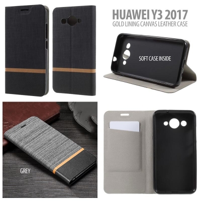* Huawei Y3 2017 - Gold Lining Canvas Leather Case