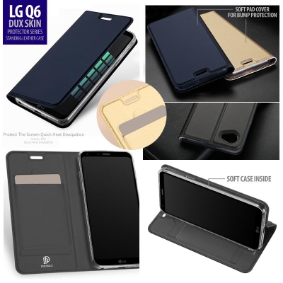 ^ LG Q6 - DUX Skin Protector Series Standing Leather Case }