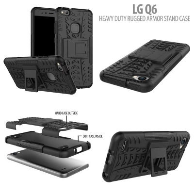 ^ LG Q6 - Heavy Duty Rugged Armor Stand Case }