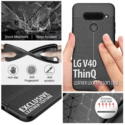 LG V40 ThinQ - Leather Look TPU Soft Case