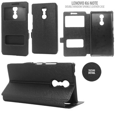 * Lenovo K6 Note - Double Window Sparkle Leather Case }
