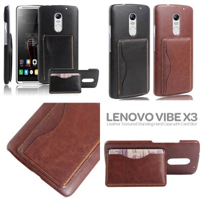 $ Lenovo Vibe X3 - Leather Textured Standing Hard Case with Card Slot