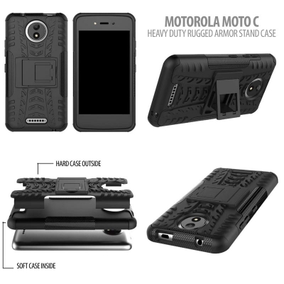 ^ Motorola Moto C - Heavy Duty Rugged Armor Stand Case }
