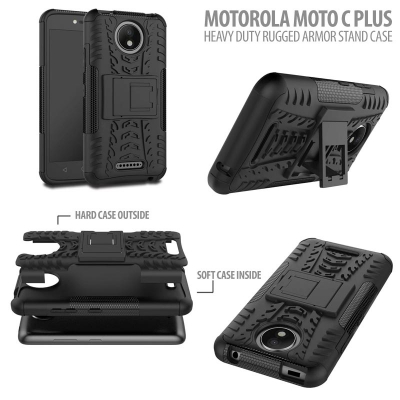 ^ Motorola Moto C Plus - Heavy Duty Rugged Armor Stand Case }
