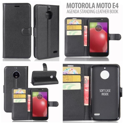 ^ Motorola Moto E4 - Agenda Standing Leather Book }