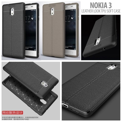 ^ Nokia 3 - Leather Look TPU Soft Case }