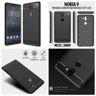 ^ Nokia 9 - PREMIUM Carbon Fiber Brushed Soft Case }