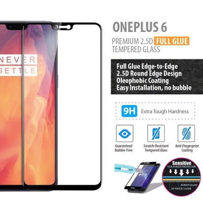 ^ Oneplus 6 - PREMIUM 2.5D Full Glue Tempered Glass