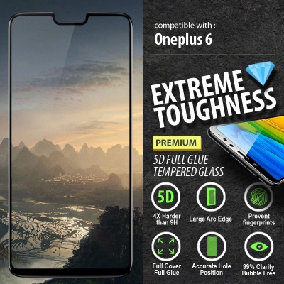 ^ Oneplus 6 - PREMIUM 5D Full Glue Tempered Glass