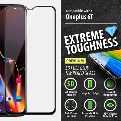 ^ Oneplus 6T - PREMIUM 5D Full Glue Tempered Glass