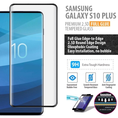 ^ Samsung Galaxy S10 Plus - PREMIUM 3D Curved Full Tempered Glass