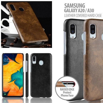 ^ Samsung Galaxy A20 / A30 - Leather Covered Hard Case