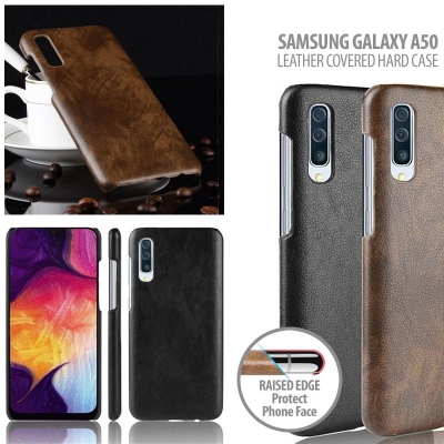 ^ Samsung Galaxy A50 - Leather Covered Hard Case