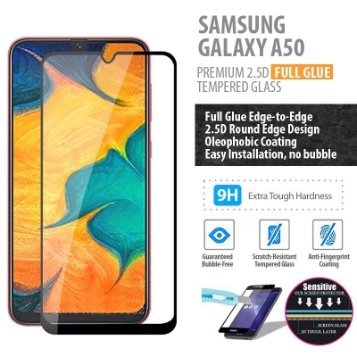 ^ Samsung Galaxy A50 - PREMIUM 2.5D Full Glue Tempered Glass