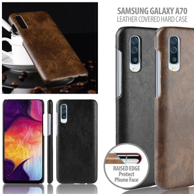 ^ Samsung Galaxy A70 - Leather Covered Hard Case
