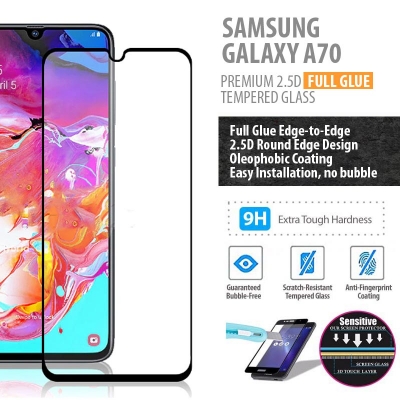 ^ Samsung Galaxy A70 - PREMIUM 2.5D Full Glue Tempered Glass