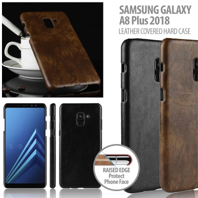 ^ Samsung Galaxy A8+ 2018 - Leather Covered Hard Case