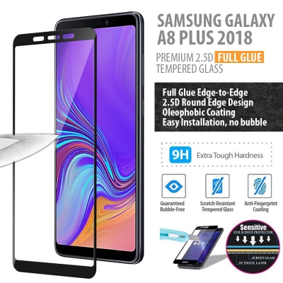 ^ Samsung Galaxy A8+ 2018 - PREMIUM 2.5D Full Glue Tempered Glass 2nd Version