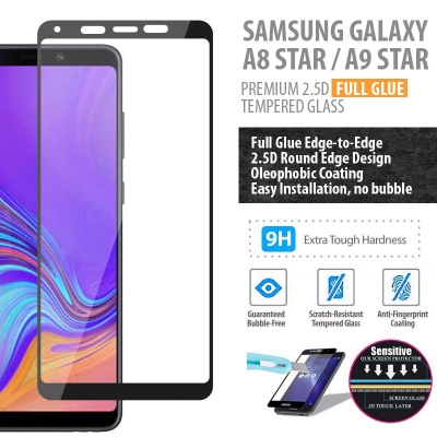 ^ Samsung Galaxy A8 Star / A9 Star - PREMIUM 2.5D Full Glue Tempered Glass