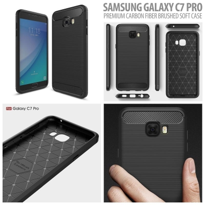 ^ Samsung Galaxy C7 Pro - PREMIUM Carbon Fiber Brushed Soft Case