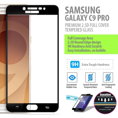 ^ Samsung Galaxy C9 Pro - PREMIUM 2.5D Full Cover Tempered Glass