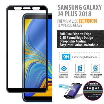 ^ Samsung Galaxy J4 Plus 2018 - PREMIUM 2.5D Full Glue Tempered Glass