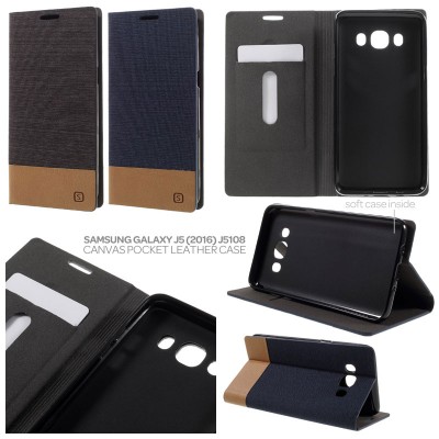 * Samsung Galaxy J5 2016 J5108 - Canvas Pocket Leather Case
