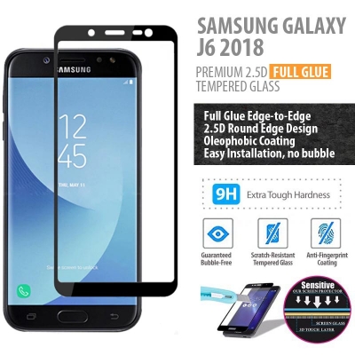 ^ Samsung Galaxy J6 2018 - PREMIUM 2.5D Full Glue Tempered Glass