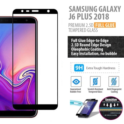 ^ Samsung Galaxy J6 Plus 2018 - PREMIUM 2.5D Full Glue Tempered Glass