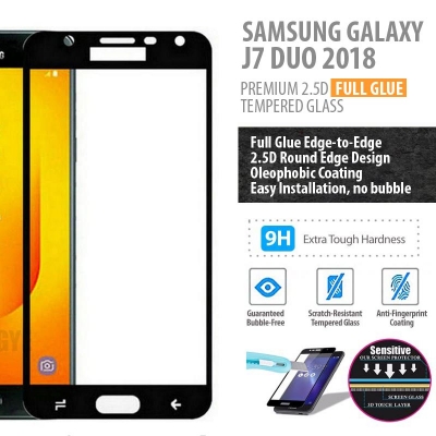 ^ Samsung Galaxy J7 Duo 2018 - PREMIUM 2.5D Full Glue Tempered Glass